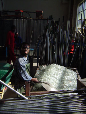 All the glass blown at Ngwenya is made from recycled glass. 