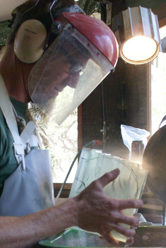 Shaping the head. The �block� is then taken to the diamond saw to be cut by hand.